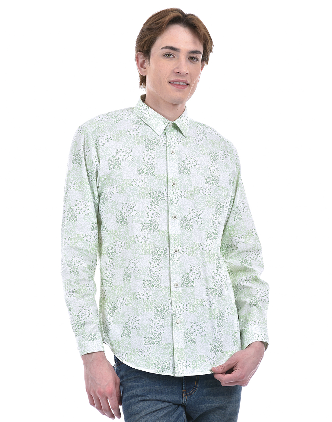Numero Uno Men Floral Print Green Shirt